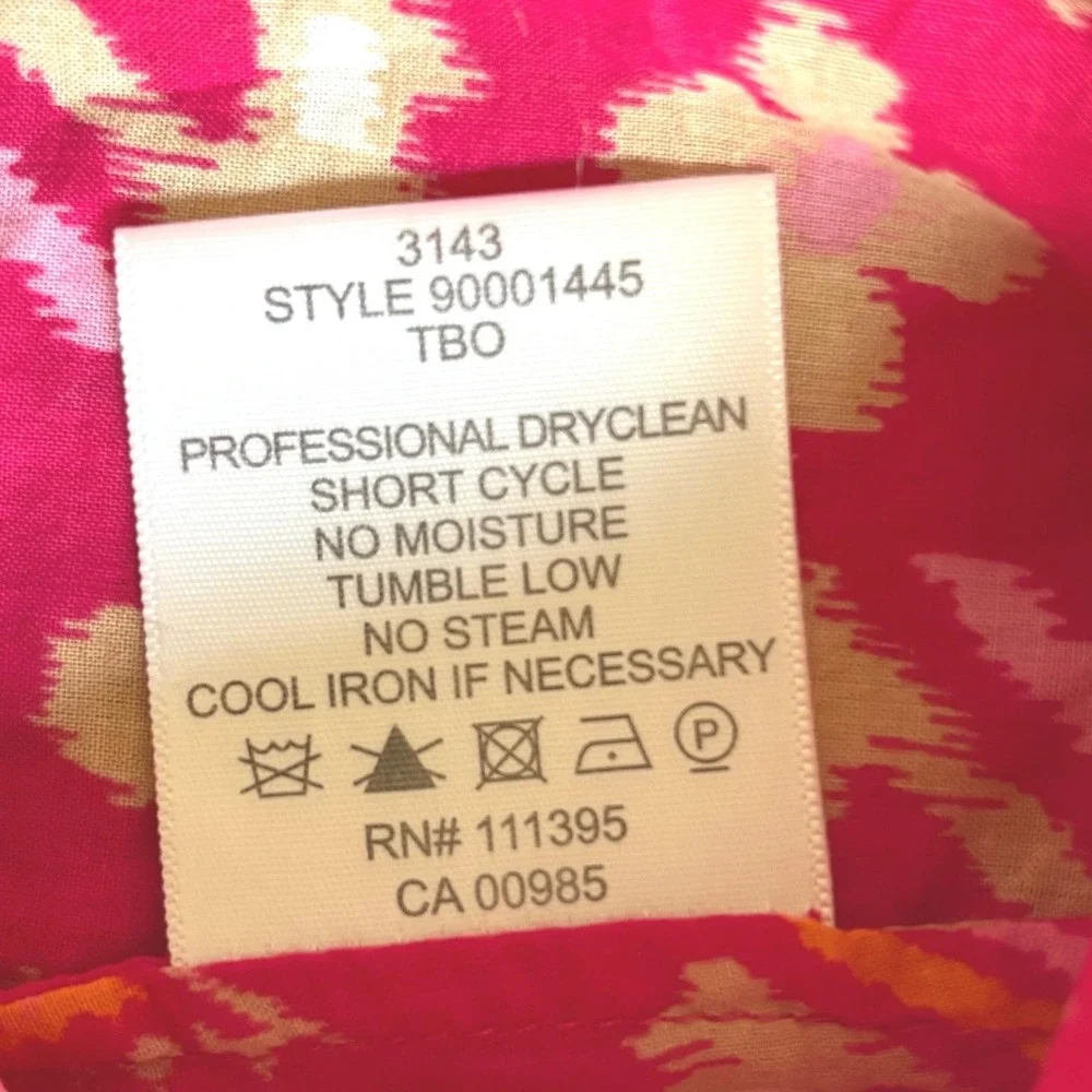 $349‎ TORY BURCH 0/XS Pink Ikat Geometric Cotton Tunic Dress Long Sleeve Resort